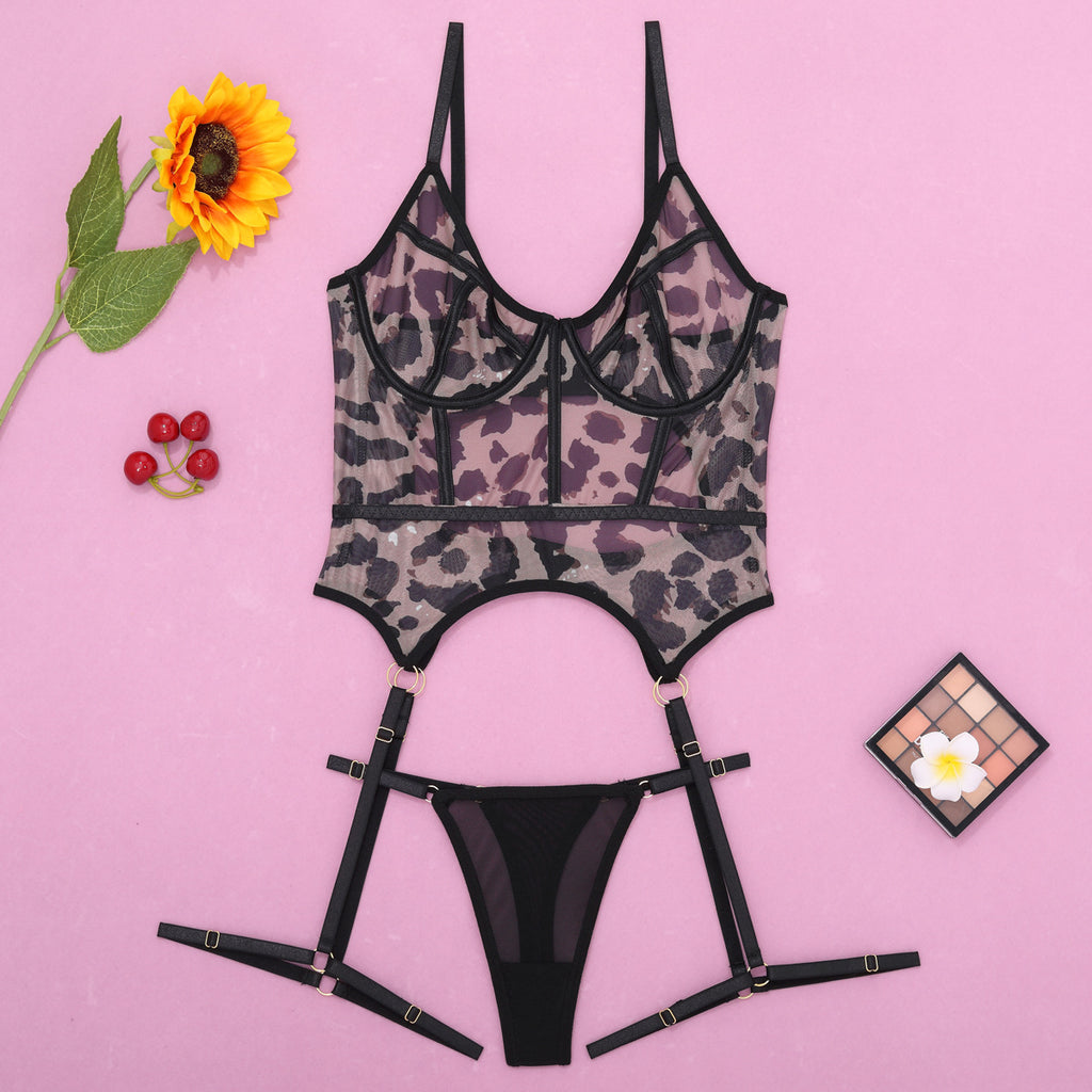 Bra Steel Bracelet Mesh Printed Leopard Pattern Fun Underwear
