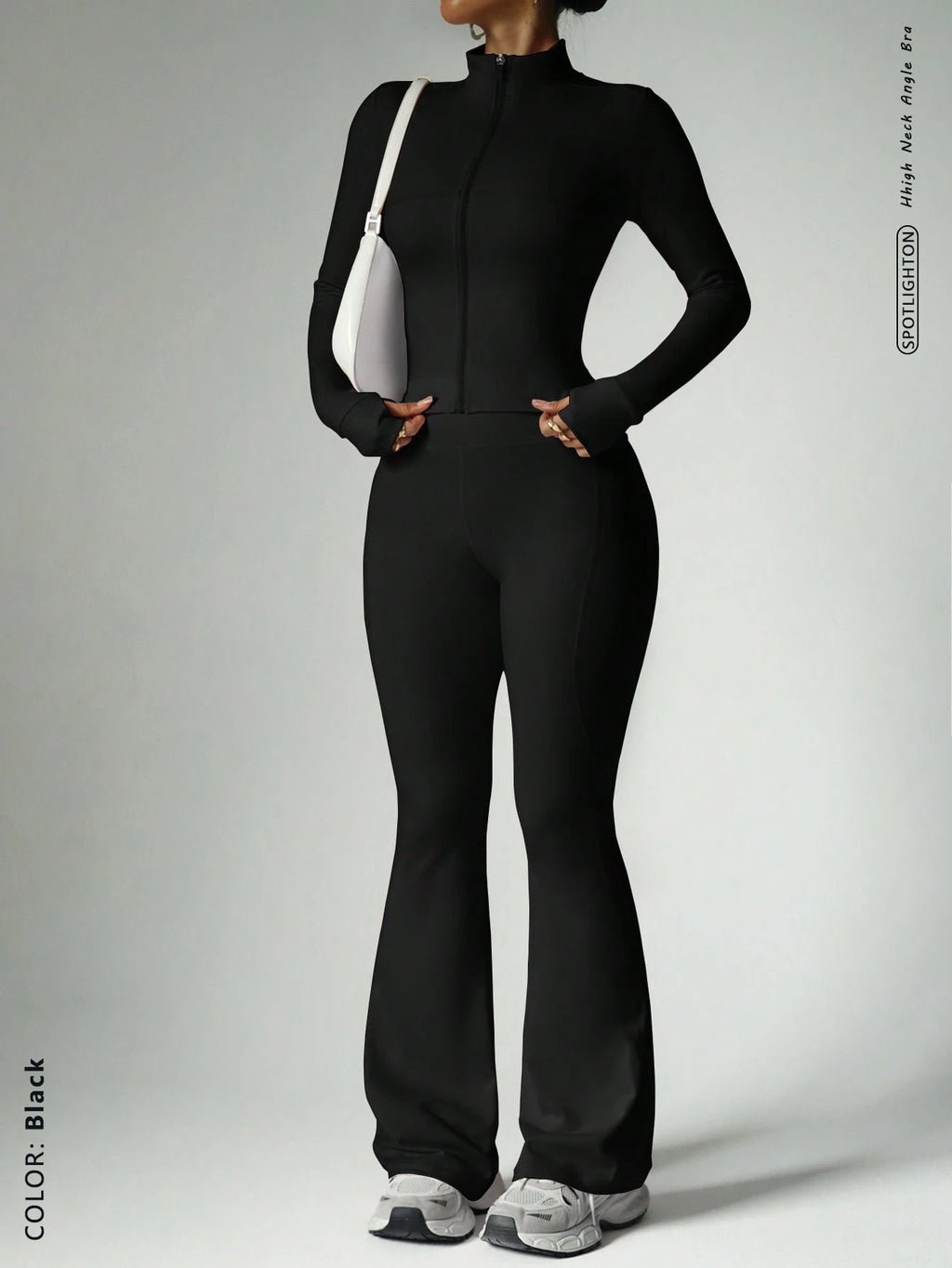 Fitness suit women's zipper long sleeved jacket yoga tight pants micro flared pants