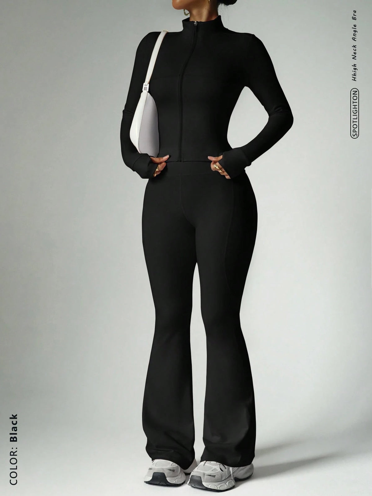 Fitness suit women's zipper long sleeved jacket yoga tight pants micro flared pants