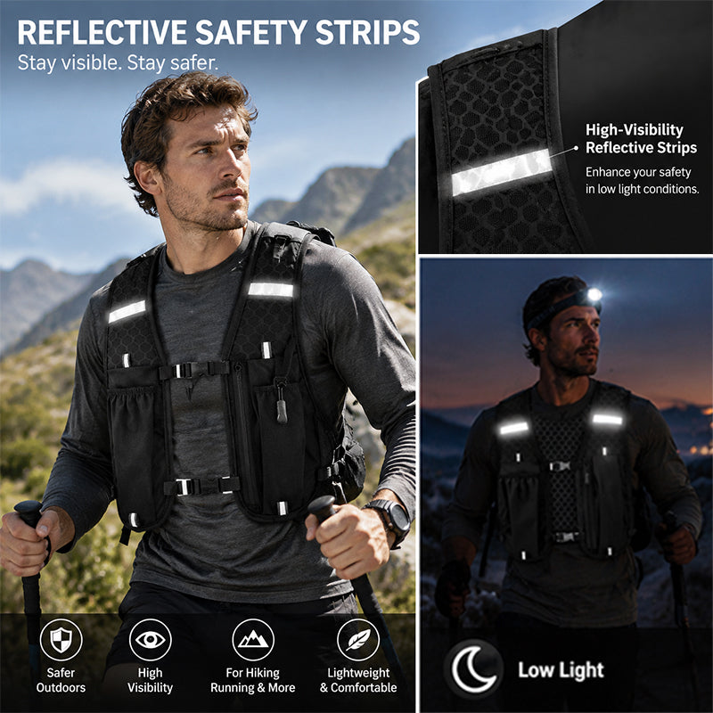 Lightweight Ergonomic Running Hydration Vest – Reflective Water Bottle Backpack for Cycling, Walking, Kayaking & Outdoor Sports