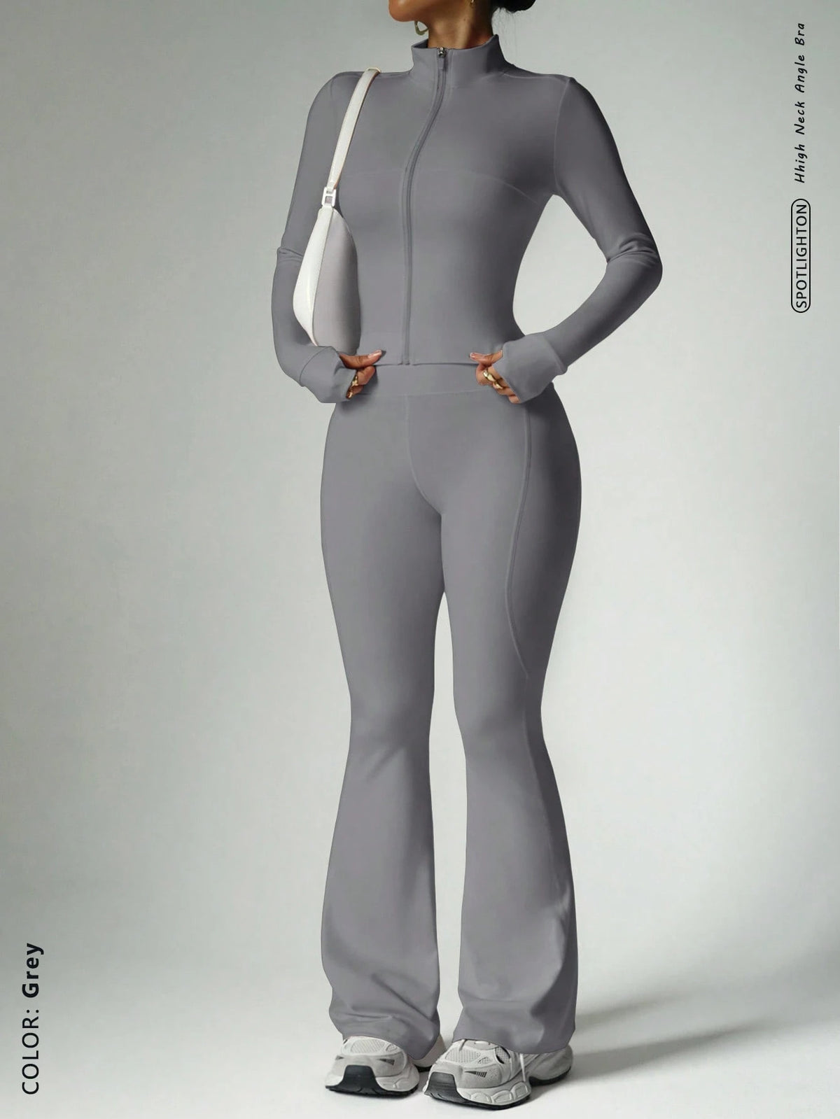 Fitness suit women's zipper long sleeved jacket yoga tight pants micro flared pants