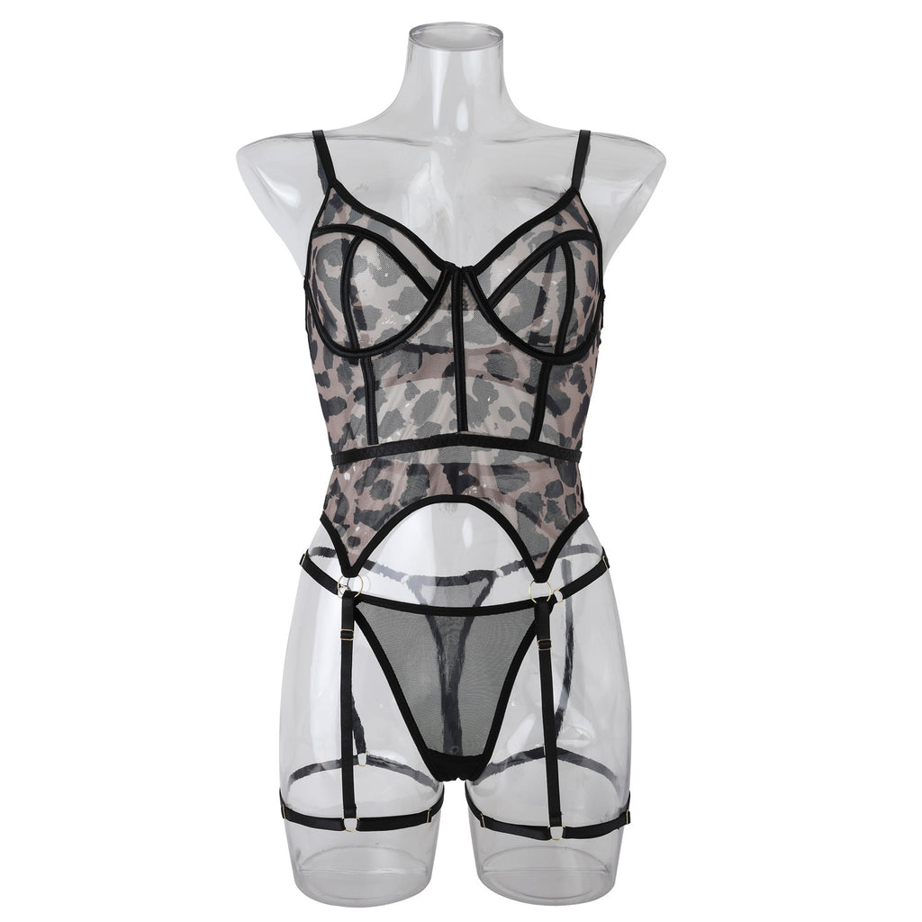 Bra Steel Bracelet Mesh Printed Leopard Pattern Fun Underwear