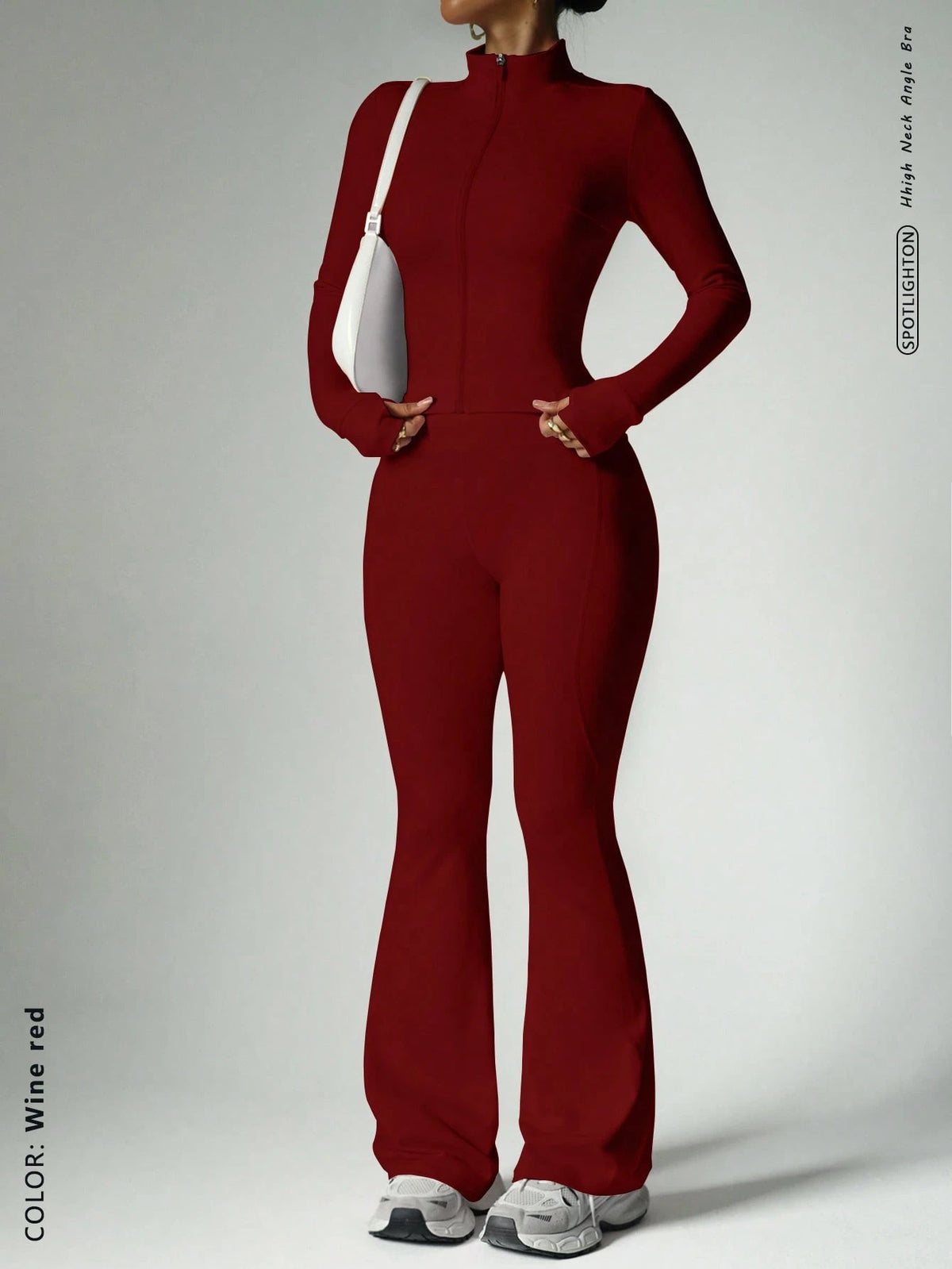 Fitness suit women's zipper long sleeved jacket yoga tight pants micro flared pants