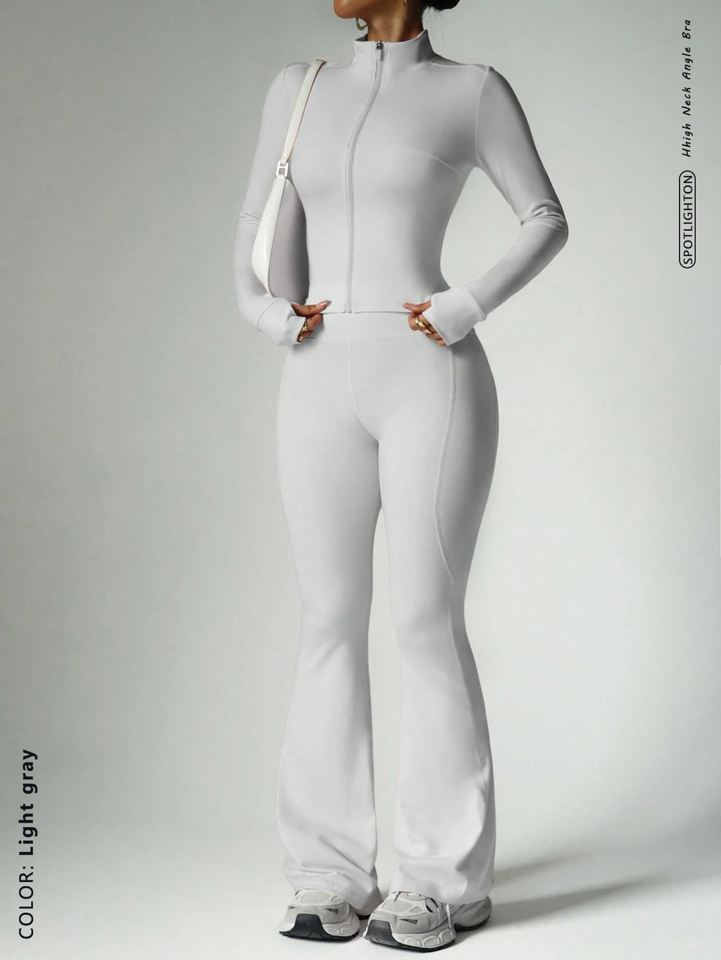 Fitness suit women's zipper long sleeved jacket yoga tight pants micro flared pants