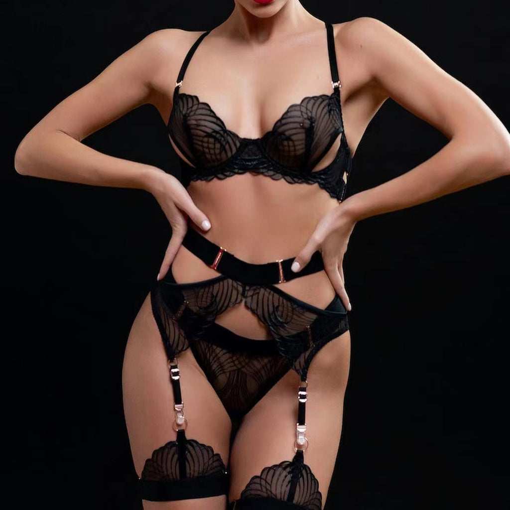 Hanging Socks Embroidered Mesh Body Shaping Split Set